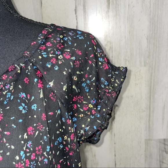 Decree Floral Top Drop Drawstring Waist Short Sleeved Blouse Pleated Women’s L - Picture 4 of 6